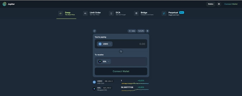 Giao diện tính năng Swap trên Jupiter
