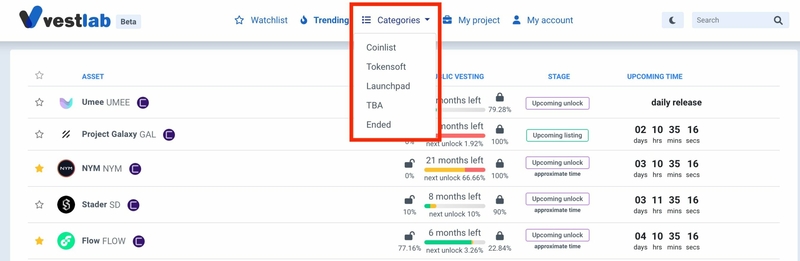 Hướng dẫn cách theo dõi lịch Vesting trên VestLab